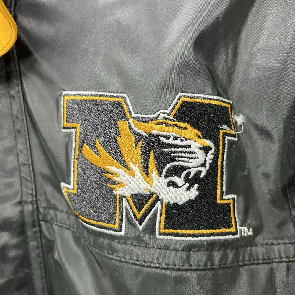 Missouri Tigers Full Zip Hooded Vinyl Jacket Youth Boys Large 12-14 Black Essex